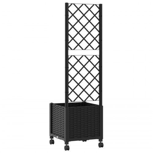 Haveplantekasse med espalier og hjul - sort PP 40 × 40 × 146 cm