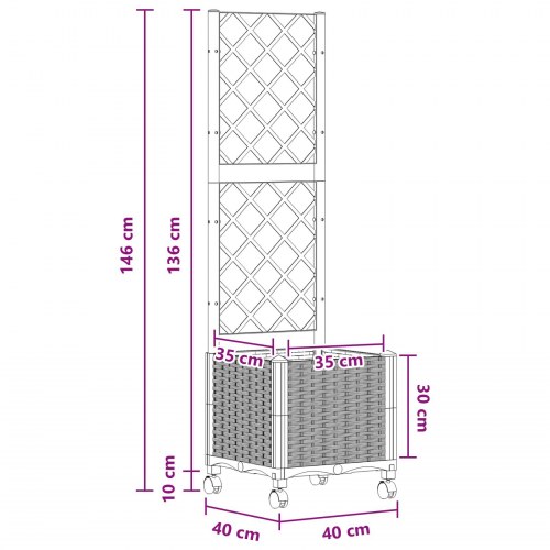 Haveplantekasse med espalier og hjul - sort PP 40 × 40 × 146 cm