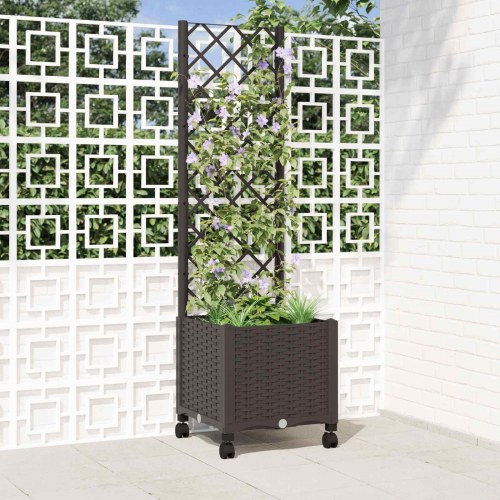 Haveplantekasse med espalier og hjul - brun PP 40 x 40 x 146 cm