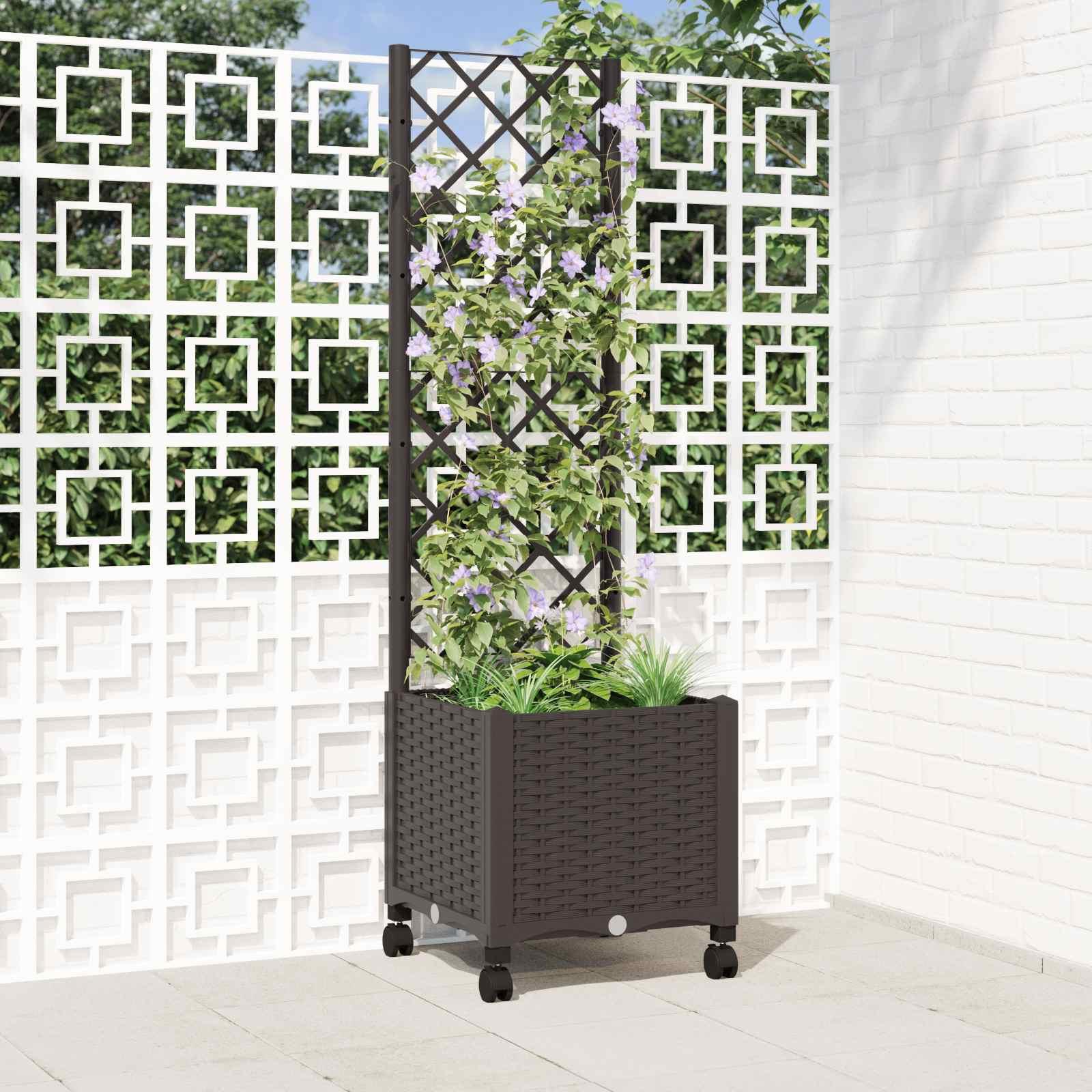 Haveplantekasse med espalier og hjul - brun PP 40 x 40 x 146 cm
