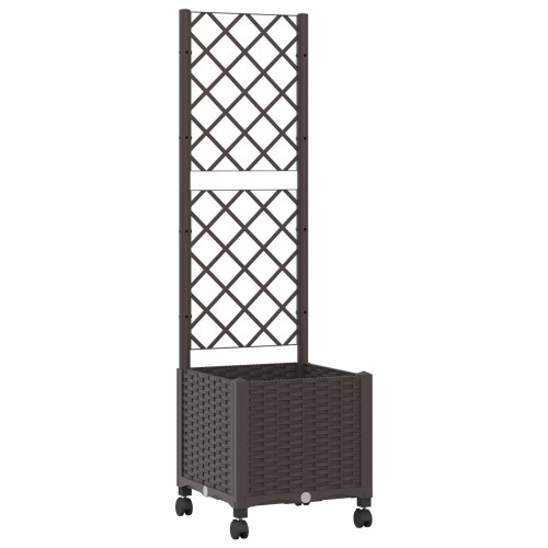 Haveplantekasse med espalier og hjul - brun PP 40 x 40 x 146 cm