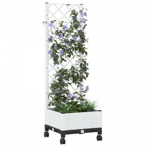 Haveplantekasse med espalier og hjul - hvid PP 40 × 40 × 131,5 cm