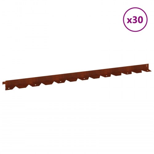 Plænekant 30 stk - 102 x 4 x 4 cm i rustfarvet stål