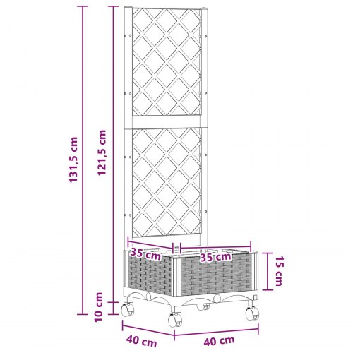 Haveplantekasse med espalier og hjul - hvid PP 40 × 40 × 131,5 cm