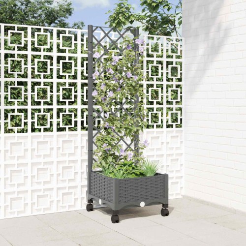 Haveplantekasse med espalier og hjul - lysegrå 40 x 40 x 131,5 cm