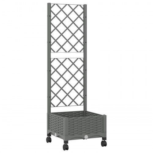 Haveplantekasse med espalier og hjul - lysegrå 40 x 40 x 131,5 cm