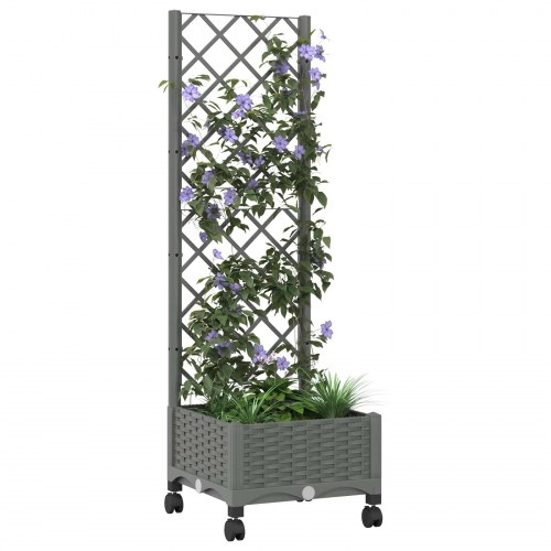 Haveplantekasse med espalier og hjul - lysegrå 40 x 40 x 131,5 cm