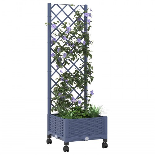 Haveplantekasse med espalier og hjul - blågrå 40 × 40 × 131,5 cm