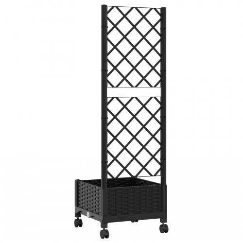 Haveplantekasse med espalier og hjul - sort PP 40 × 40 × 131,5 cm