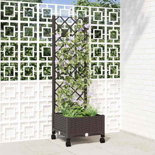 Haveplantekasse med espalier og hjul - brun 40 × 40 × 131,5 cm (PP)