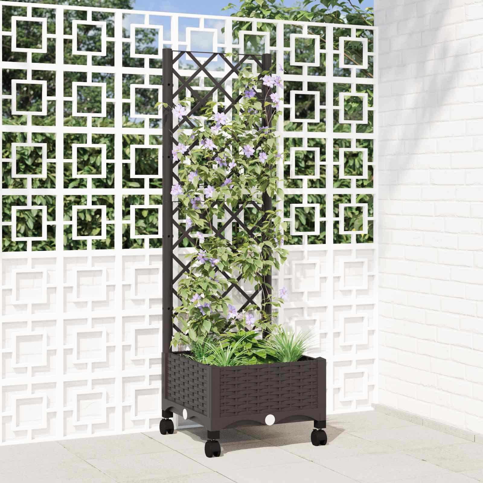 Haveplantekasse med espalier og hjul - brun 40 × 40 × 131,5 cm (PP)