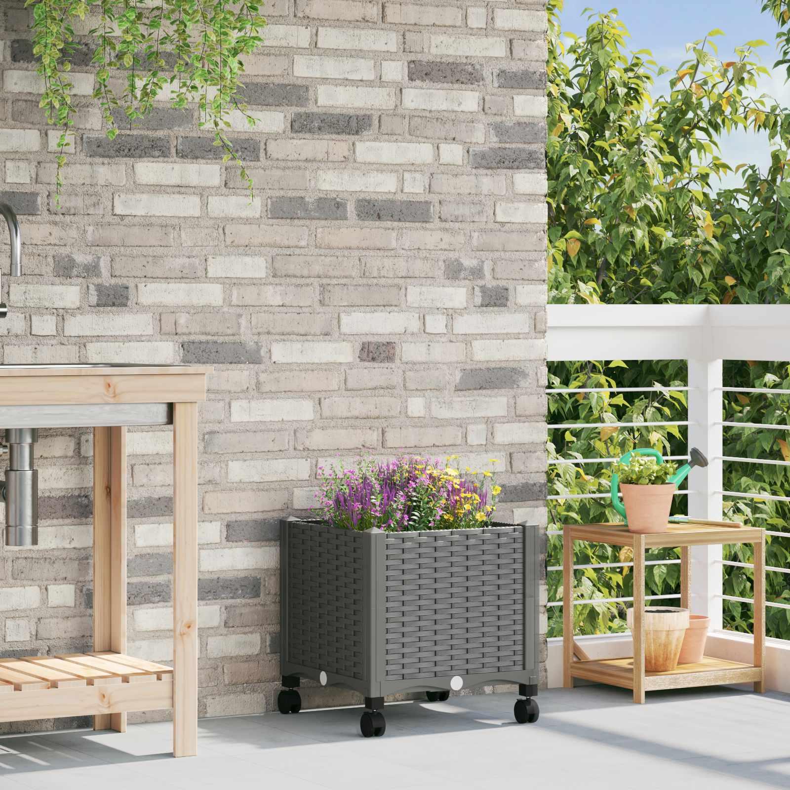 Havekrukke med hjul - lysegrå 40 × 40 × 48 cm, PP