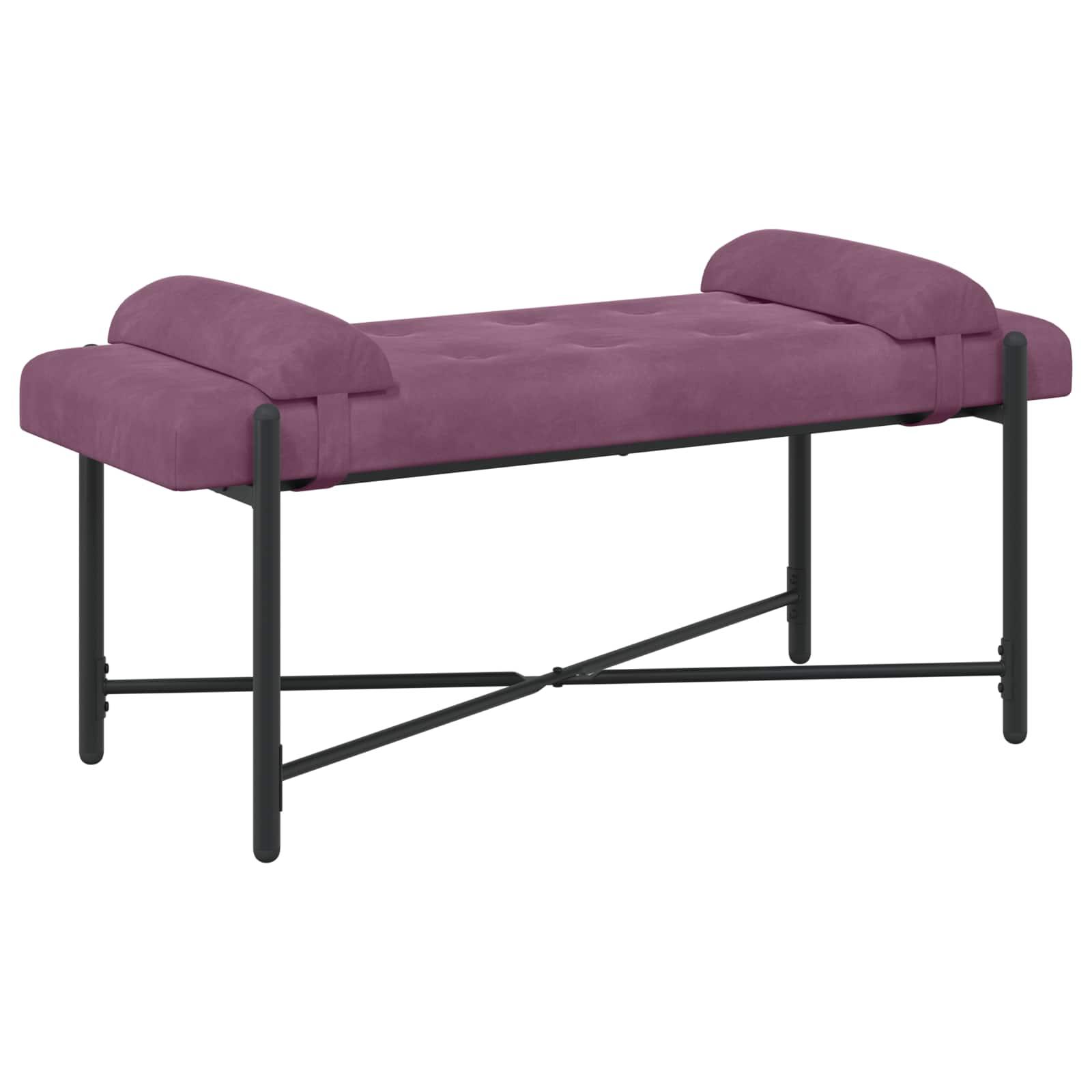 Knappet bænk med puder - velour, lilla 110 × 40 × 46 cm