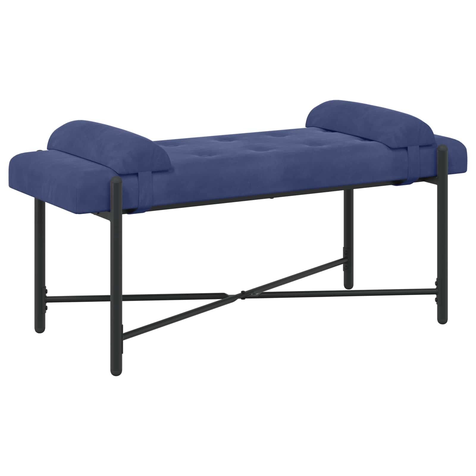 Knappet bænk med puder i velour - politi blå, 110 × 40 × 46 cm billede