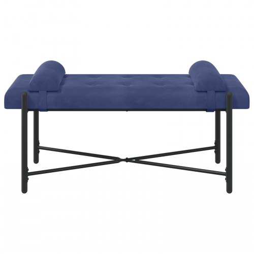 Knappet bænk med puder i velour - politi blå, 110 × 40 × 46 cm