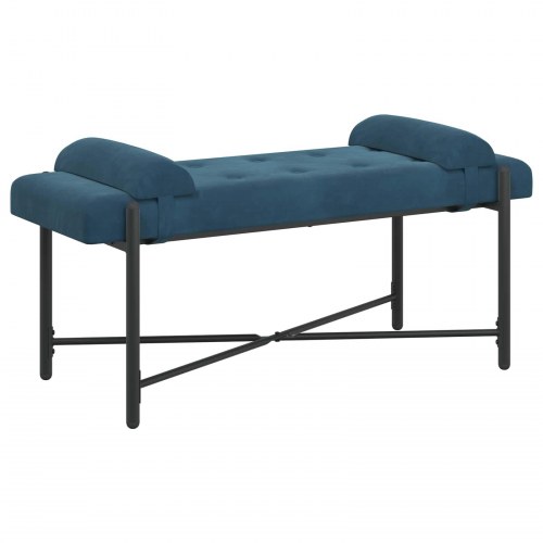 Knappet bænk med puder - velour, blå, 110 × 40 × 46 cm