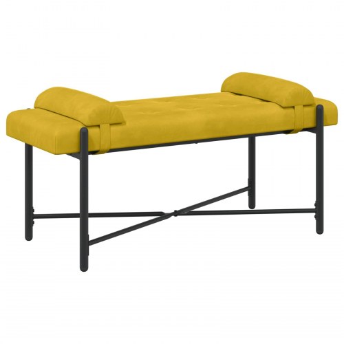 Knappet bænk med puder - gul velour, 110 × 40 × 46 cm