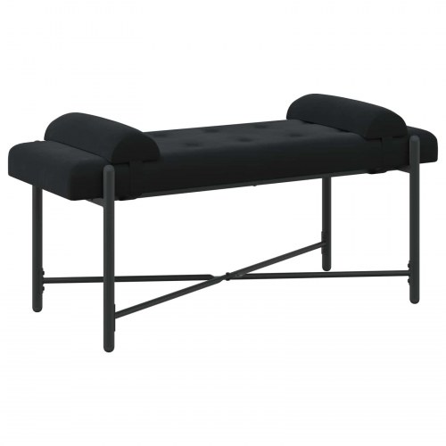 Knappet bænk i velour med puder - sort, 110 × 40 × 46 cm