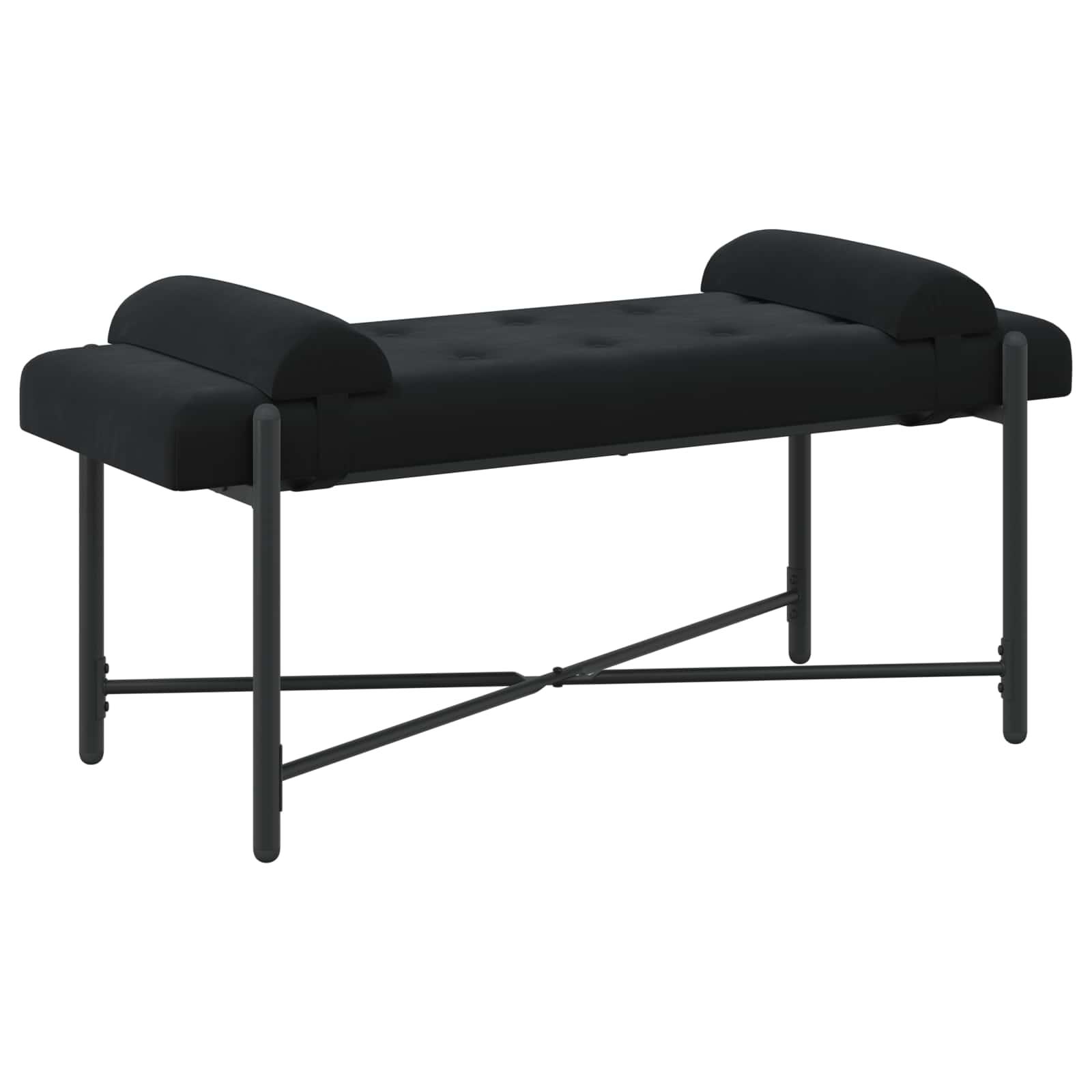 Knappet bænk i velour med puder - sort, 110 × 40 × 46 cm billede