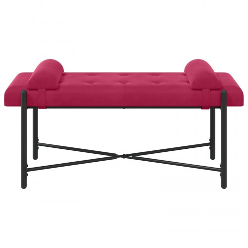 Knappet bænk med puder - velour, vinrød, 110 × 40 × 46 cm