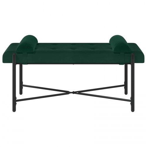 Knappet bænk med puder i velour - mørkegrøn, 110 × 40 × 46 cm