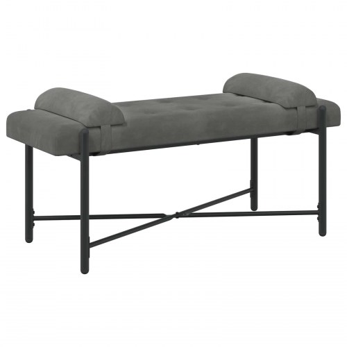 Knappet bænk med puder i velour - mørkegrå, 110 × 40 × 46 cm