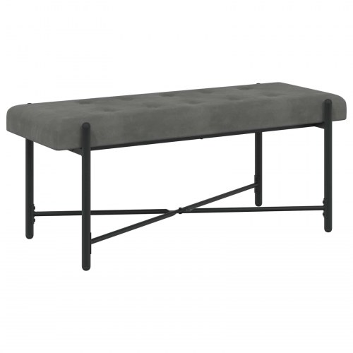 Knappet bænk med puder i velour - mørkegrå, 110 × 40 × 46 cm