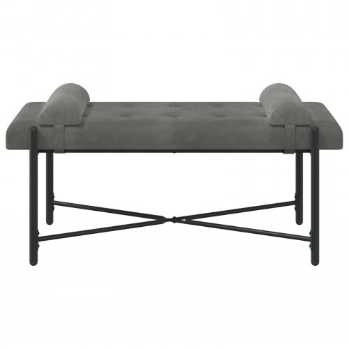 Knappet bænk med puder i velour - mørkegrå, 110 × 40 × 46 cm