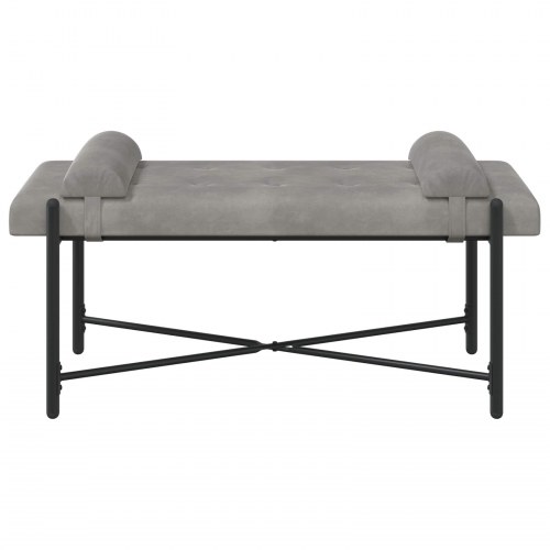 Knappet bænk med puder - velour, lysegrå 110 × 40 × 46 cm