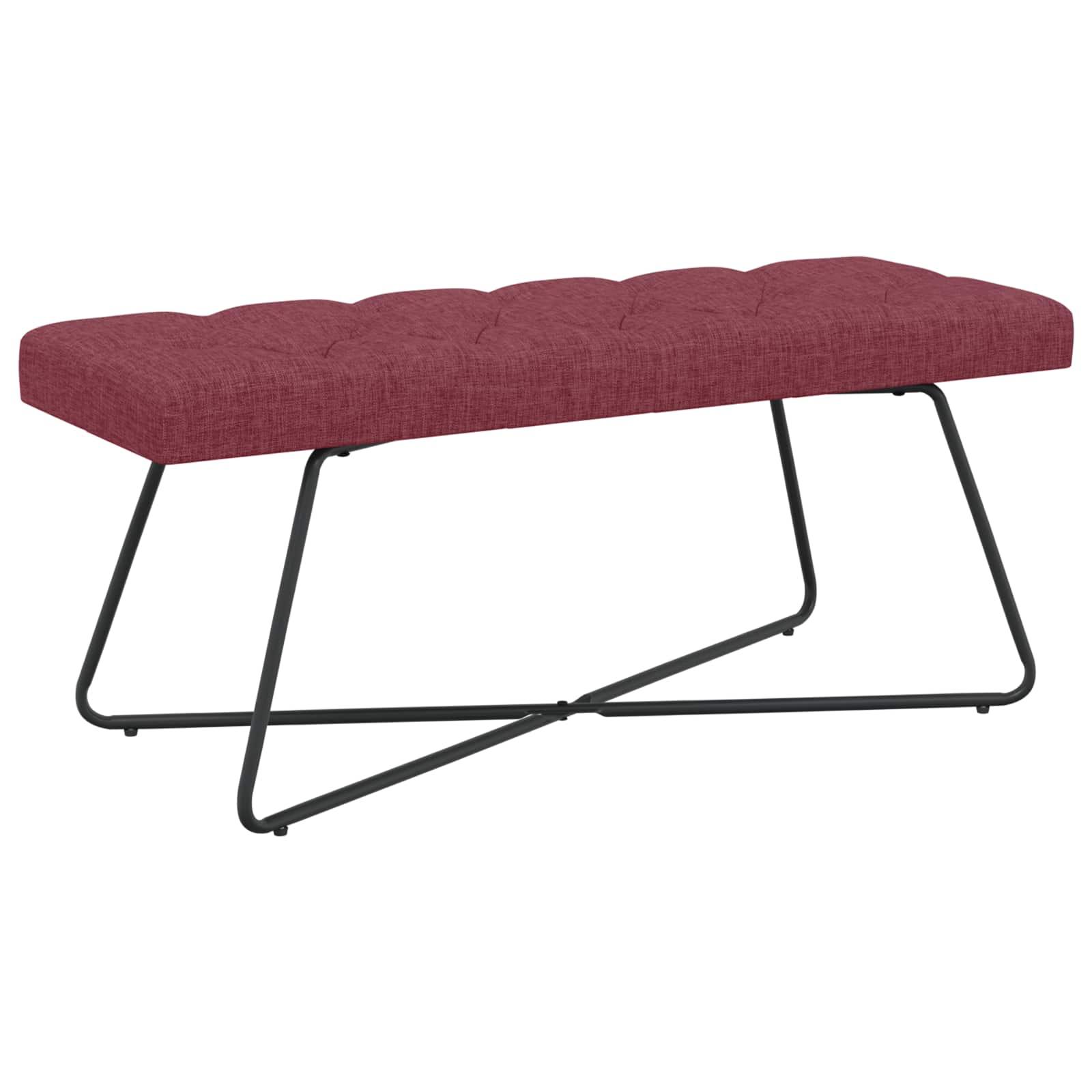 Bænk med knap-tufting i stof - vinrød, 110 × 40 × 46 cm billede