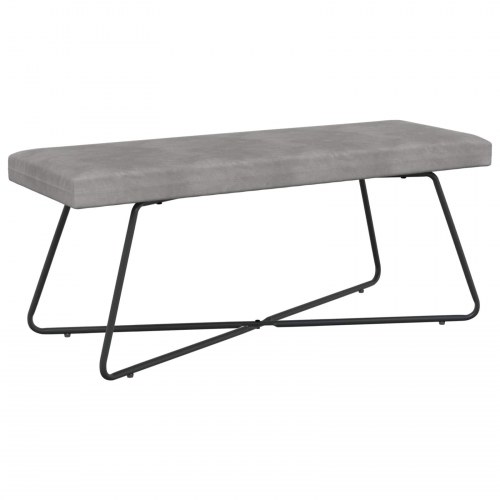 Bænk i velour - lysegrå 110 × 40 × 45 cm med metal-krydsben
