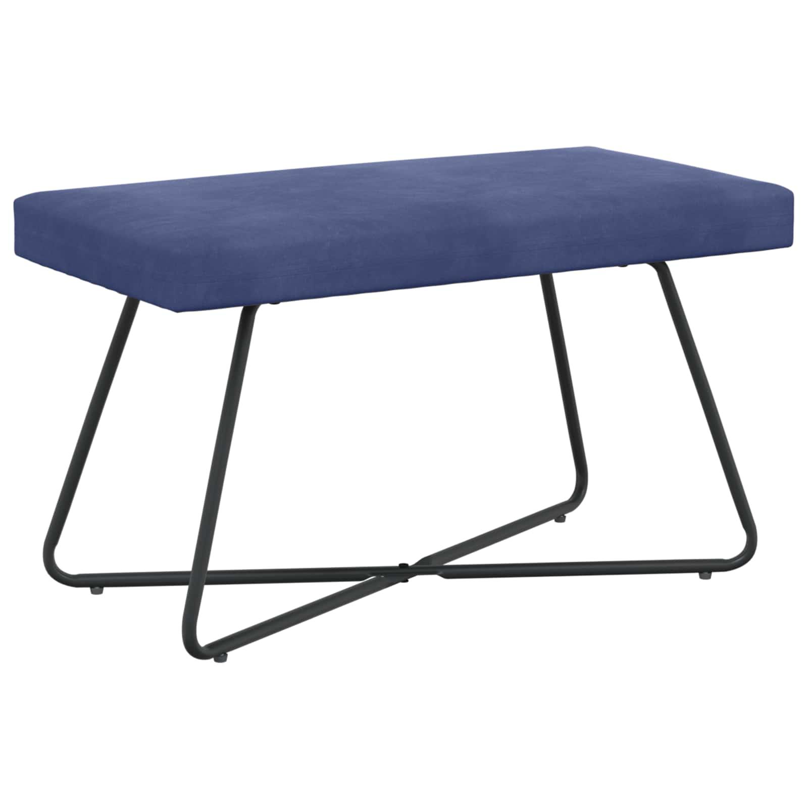 Bænk i velour - politi blå, 80 × 40 × 45 cm med krydsben billede