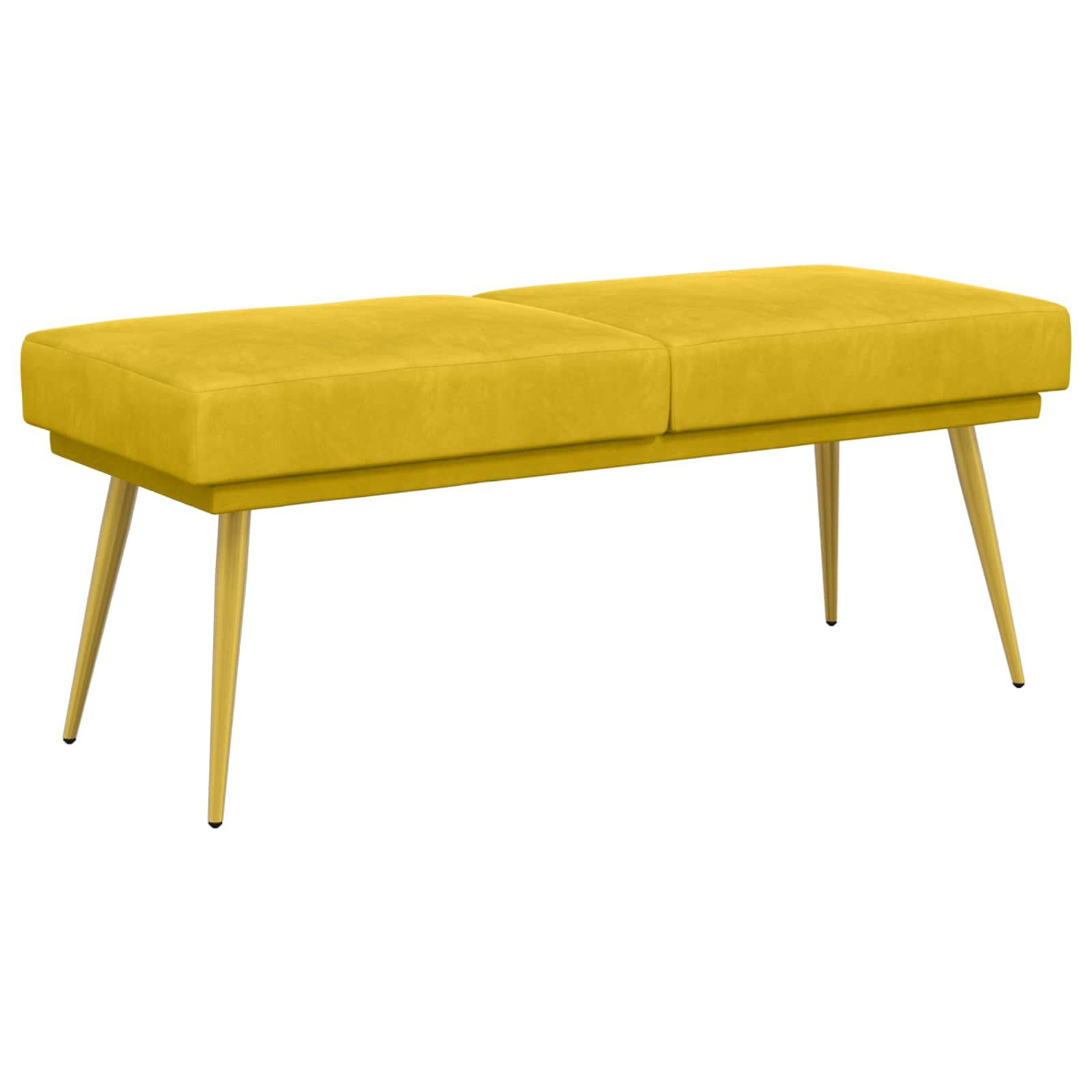Dobbeltlagret bænk i velour - gul, 120 × 45 × 46 cm billede