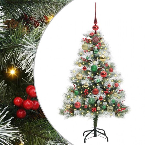 Kunstigt juletræ 120 cm - grøn/hvid med LED-lys, PVC og metal