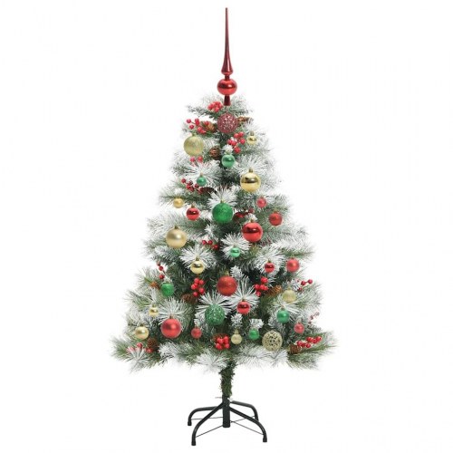 Kunstigt juletræ 120 cm - grøn/hvid med LED-lys, PVC og metal
