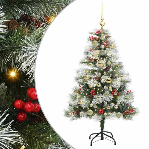 Kunstigt juletræ 120 cm - grøn/hvid med LED-lyskæde, PVC og metal