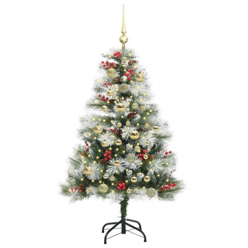 Kunstigt juletræ 120 cm - grøn/hvid med LED-lyskæde, PVC og metal