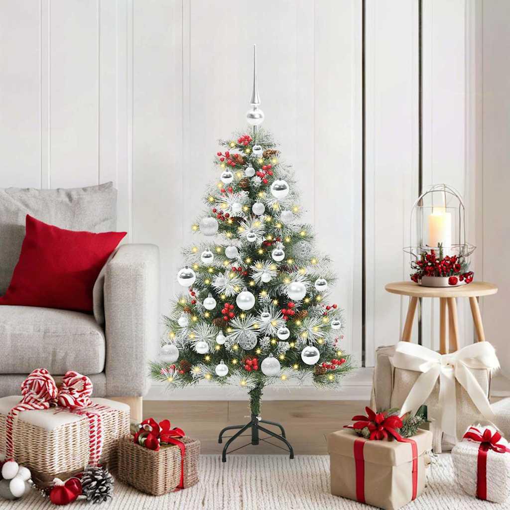 Kunstigt juletræ - grøn/hvid 120 cm med LED-lys, PVC og metal billede