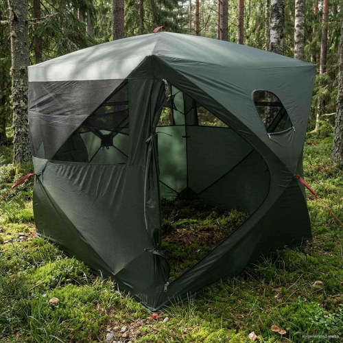 Jagttelt med tag - armygrøn 143 × 143 × 165 cm, polyester og stål