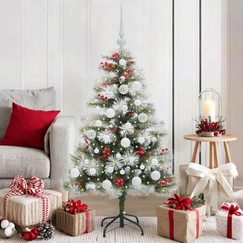 Kunstigt juletræ - grøn/hvid 120 cm med LED-lys, PVC og metal