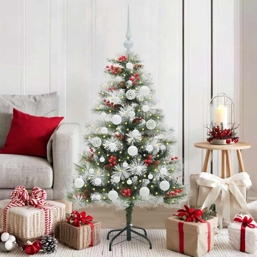 Kunstigt juletræ - grøn/hvid 120 cm med LED-lys, PVC og metal billede