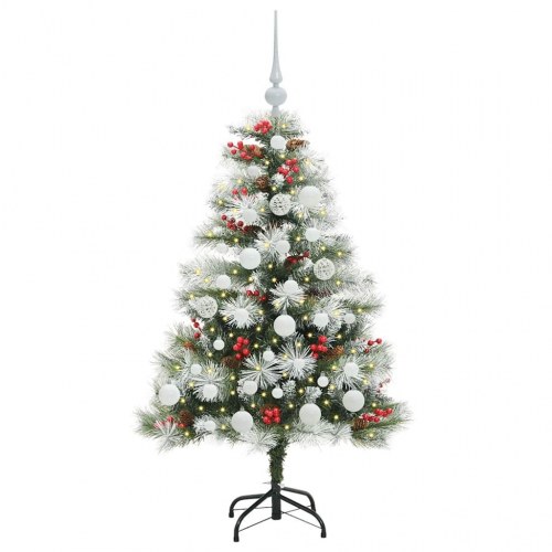 Kunstigt juletræ - grøn/hvid 120 cm med LED-lys, PVC og metal