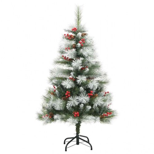 Kunstigt juletræ 120 cm - grøn/hvid med LED-lyskæde og pynt