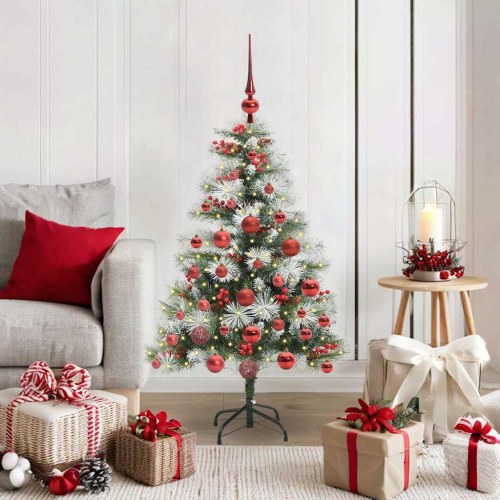 Kunstigt juletræ 120 cm - grøn/hvid med LED-lys, PVC og metal