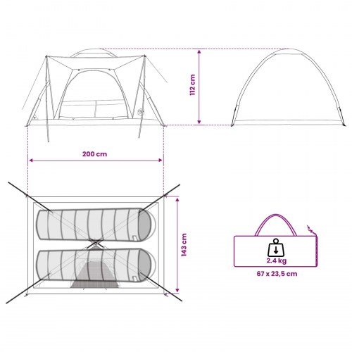 Camping telt - hvid blackout, 190 × 140 × 105 cm, polyester og stål