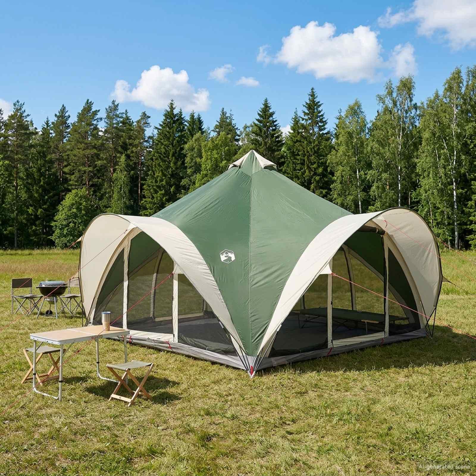 Tipi telt med tag - grøn 18-personers i polyester og stål