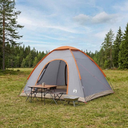 Camping telt med tag - grå/orange 275 × 215 × 125 cm, 4 personer