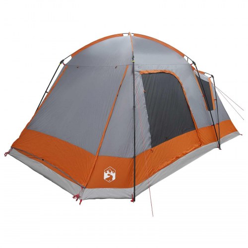 Hyttetelt med tag - grå/orange 8-personers campingtelt i polyester og stål