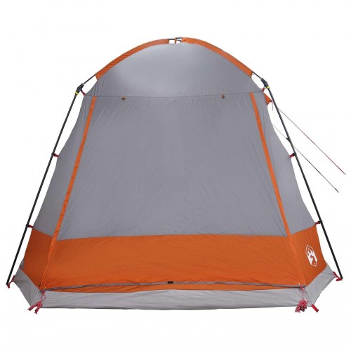 Hyttetelt med tag - grå/orange 8-personers campingtelt i polyester og stål