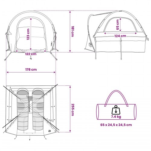 Bil-telt med tag - army grøn, 200 × 170 × 170 cm, polyester og stål
